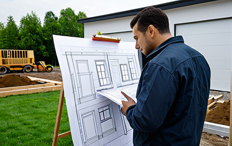 ** A professional landscape designer, fully clothed in a modest business casual outfit, reviewing blueprints at a construction site. Background shows a partially completed garden design with workers and equipment. Safe for work, appropriate content, perfect anatomy, natural proportions, professional.

**