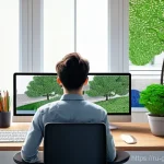 Home 9 원예디자이너 직무에 필요한 소프트웨어 - **Prompt 1: An aspiring landscape designer learning 3D modeling.**
A young adult, casually dress...