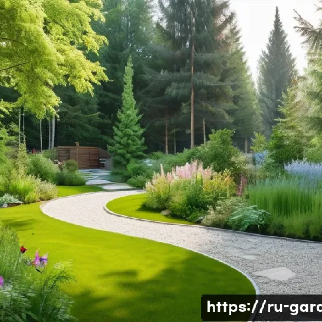 원예디자이너 중점 과목 정리 - A tranquil and ecologically balanced garden in a serene Russian countryside setting, designed with a...
