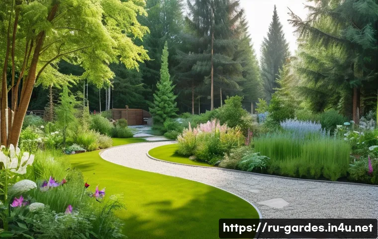 원예디자이너 중점 과목 정리 - A tranquil and ecologically balanced garden in a serene Russian countryside setting, designed with a...