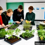 Home 21 원예디자이너 관련 학위 과정 - A modern classroom setting in Russia where diverse adult students are engaged in a practical landsca...