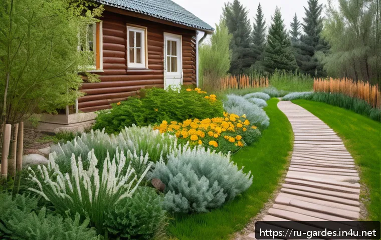 원예디자이너 직무 기술 향상 방법 - A serene Russian suburban garden scene in the Moscow region during early spring, showcasing hardy, f...