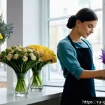 Home 23 원예디자이너 연봉 협상 시 유의사항 - A professional florist-designer in a modern Moscow flower shop, arranging a unique, artistic bouquet...